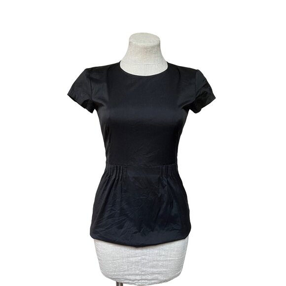 Theory Carrian H Peplum Top In Stretch Cotton SZ P (XS) BLACK Office Attire - Picture 1 of 10